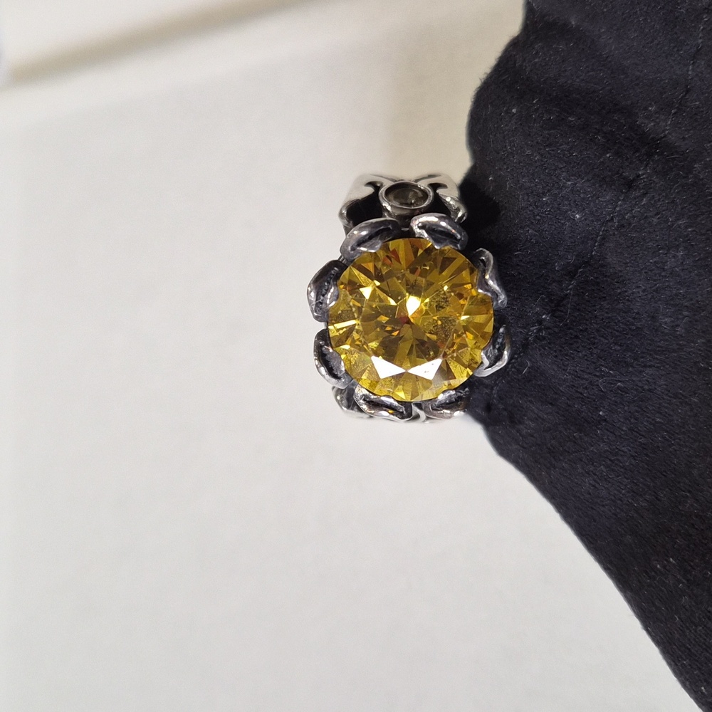 KING BABY CROWN RING With Sunflower Colored CZ. Woman's Sz 8. Statement Piece!